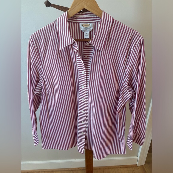 Talbots Vintage Red & White Striped Button Down Top Size 16 - Picture 1 of 5